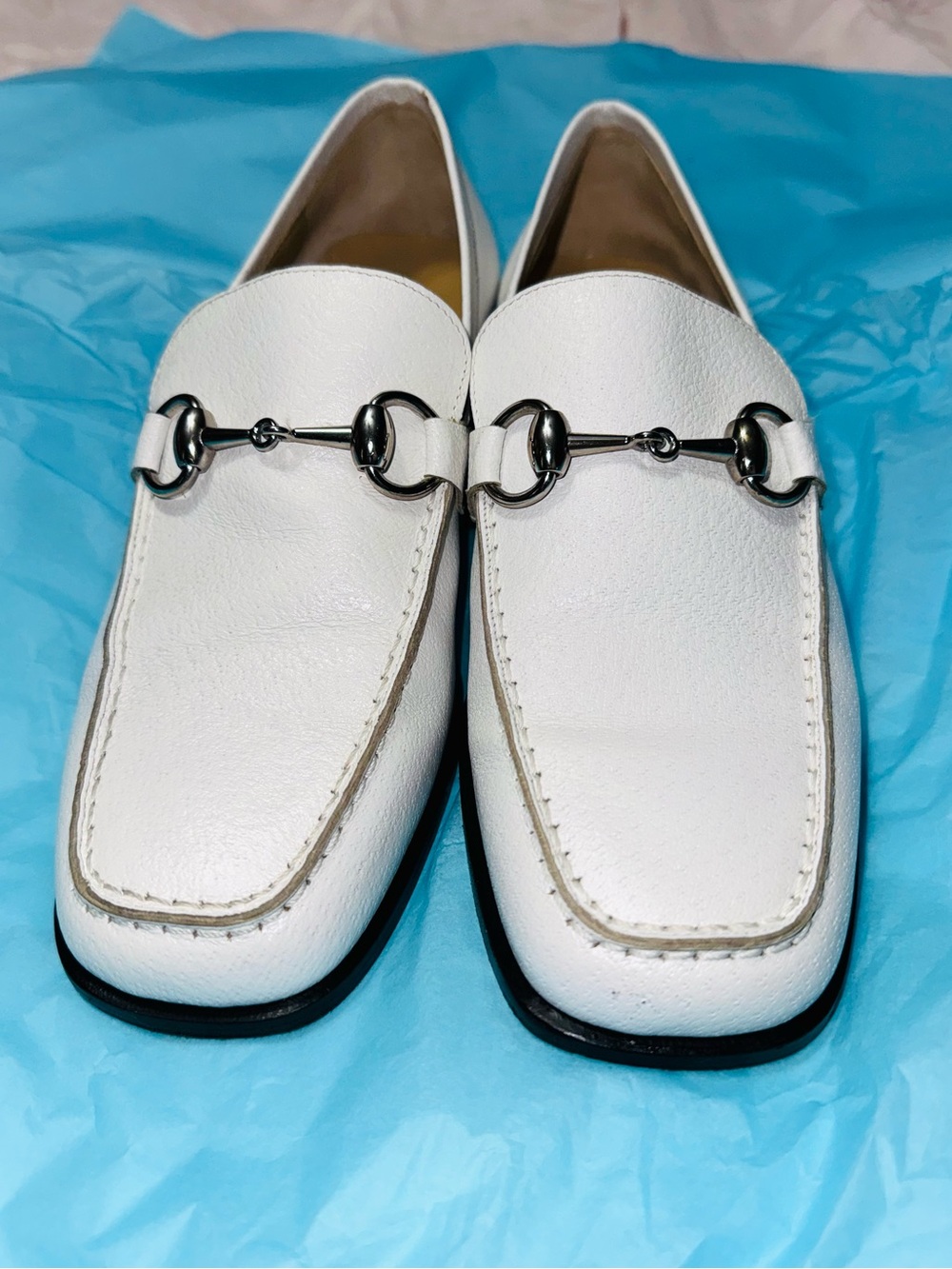 Gucci AUTHENTIC Vintage White Silver Horsebit Leather Loafers 36.5 Tom Ford RARE - Picture 4 of 16
